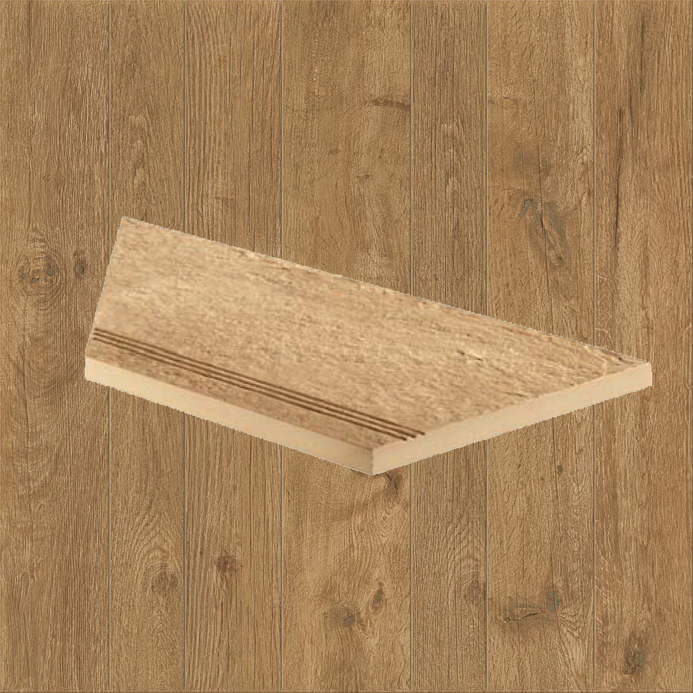 Тротуарная плитка Дерево-охра Lastra. Спец. Элемент- Ступень Угловая Линеаре Лс 30x60 Оак Резерв Пьюр \ Oak Reserve Pure Gradino Lineare Angolo Sx 300х600х20мм