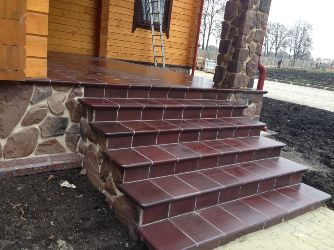 Клинкерная ступень флорентинер противоскользящая плитка Stroeher KERAPLATTE DURO 825 sherry 340*240*12 мм