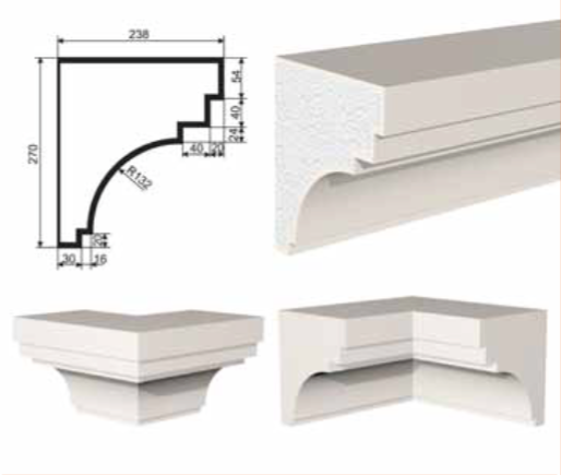 КАРНИЗ для Фасада и Интерьера - лепнина, декор из пенополистирола КВ-270/2 270*238*2000 мм