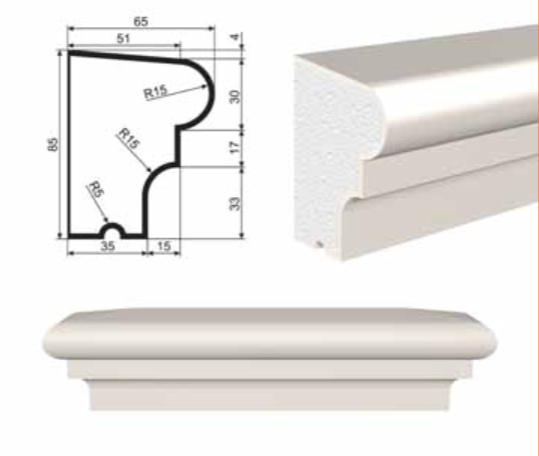 ПОДОКОННИК для Фасада и Интерьера - лепнина, декор из пенополистирола ПВ-85/1 85*65*2000 мм