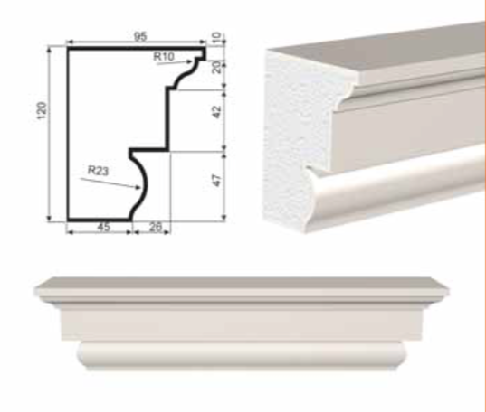 ПОДОКОННИК для Фасада и Интерьера - лепнина, декор из пенополистирола ПВ-120/1 120*95*2000 мм