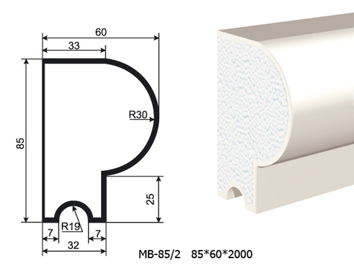 Молдинг для фасада - лепнина, декор из пенополистирола МВ-85/2 (МС-105) 85*60*2000 мм