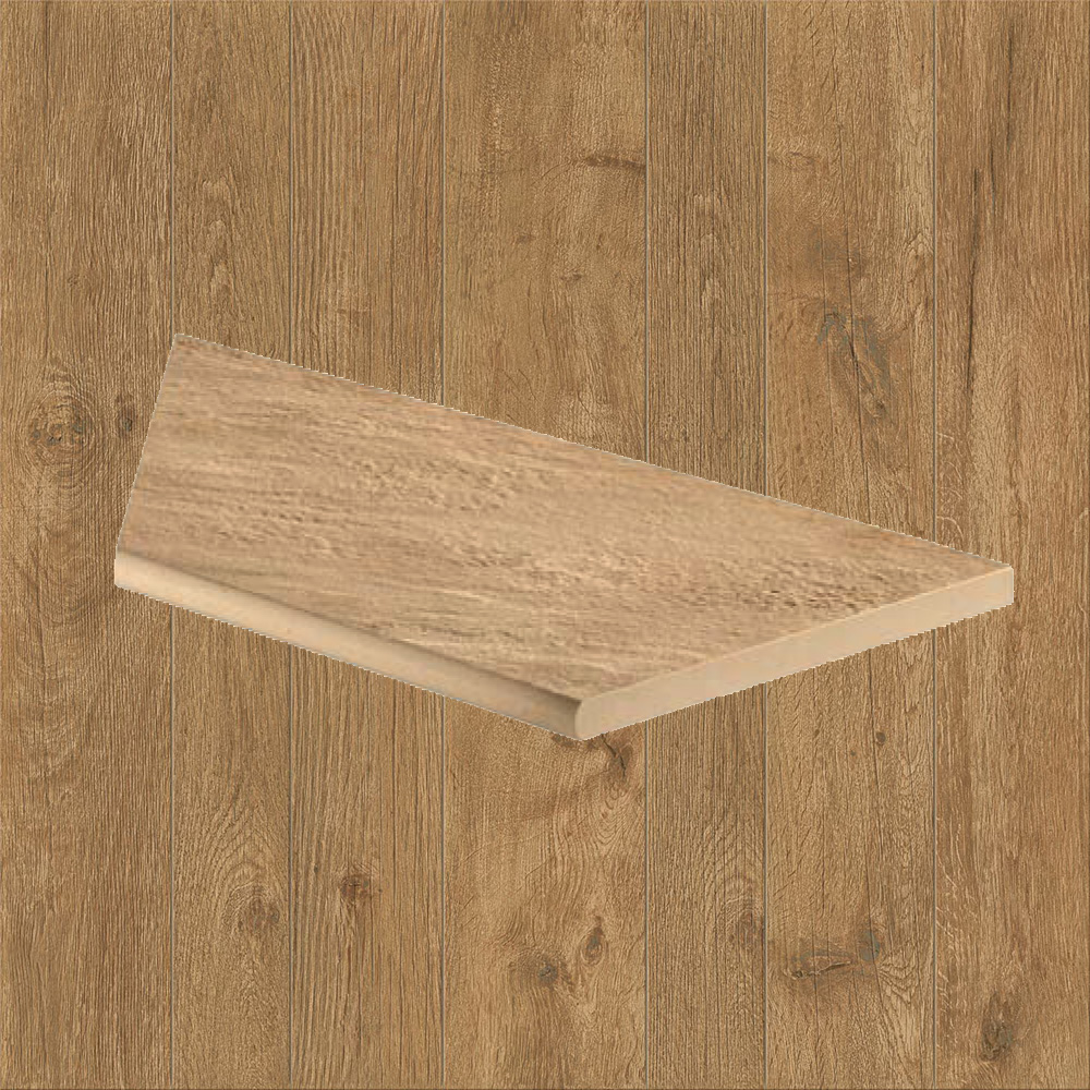 Тротуарная плитка Дерево-охра Lastra. Спец. Элемент- Бортик Закругленный Угловой Пc Оак Резерв Пьюр \ Oak Reserve Pure Round Angolo Dx 300х600х20мм