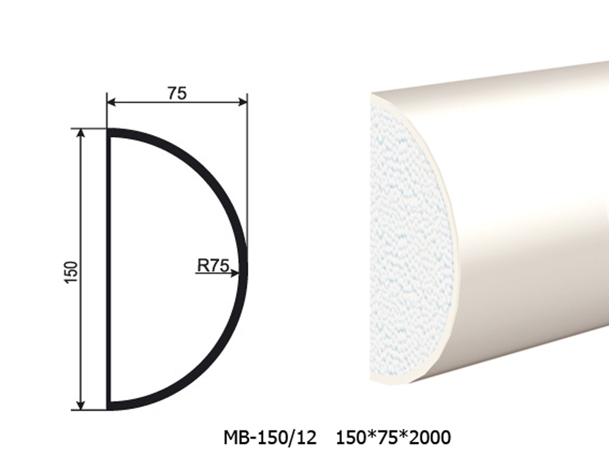 Молдинг для фасада - лепнина, декор из пенополистирола МВ-150/12 (МС-128) 150*75*2000 мм