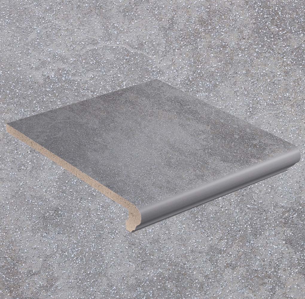 Клинкерная ступень флорентинер противоскользящая плитка Stroeher KERAPLATTE ROCCIA 840 grigio 340*240*12 мм