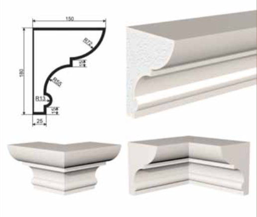 КАРНИЗ для Фасада и Интерьера - лепнина, декор из пенополистирола КВ-180/5 180*150*2000 мм