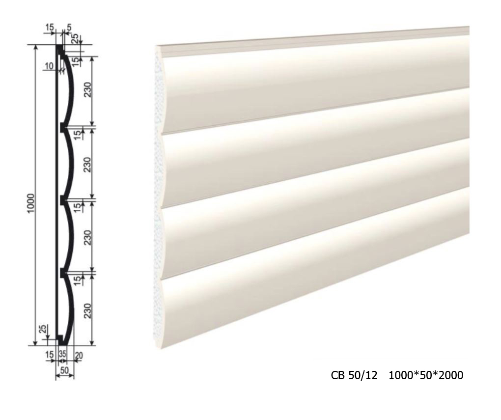 Панель утепления под покраску для фасада - изосайдинг из пенополистирола СВ-50/12 1000*50*2000 мм