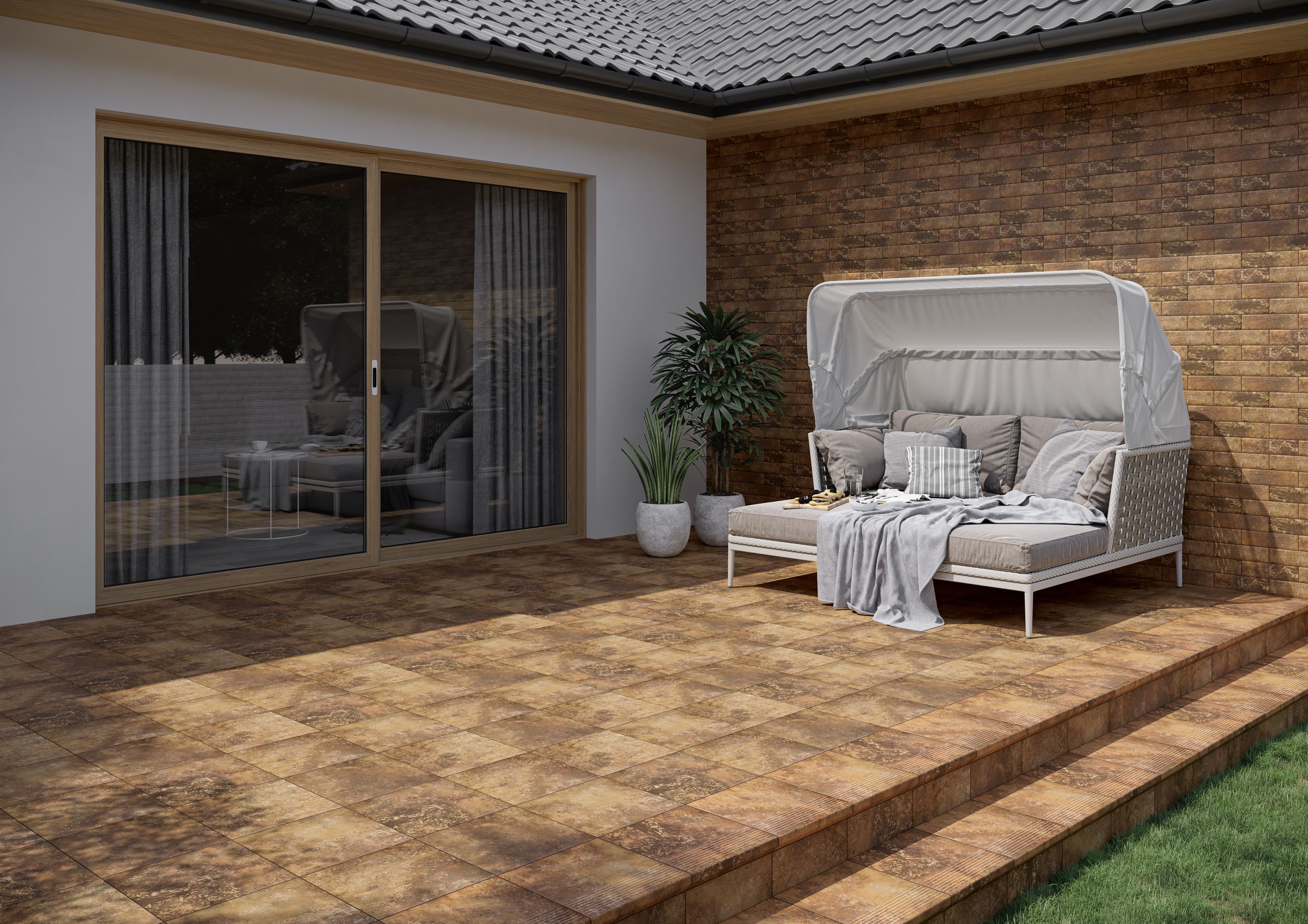 Клинкерная ступень флорентинер Arteon Ochra противоскользящая с капиносом, охровый 330x300x11 мм