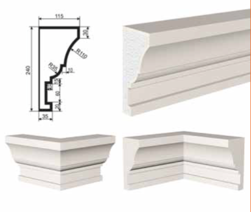 КАРНИЗ для Фасада и Интерьера - лепнина, декор из пенополистирола КВ-240/1 240*115*2000 мм