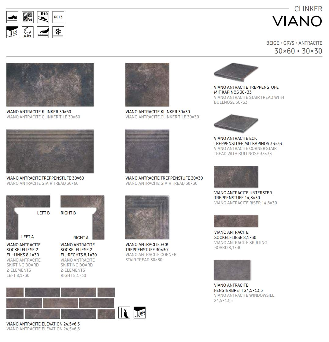 Viano Antracite ступень угловая флорентинер противоскользящая с капиносом 330x330x11 мм