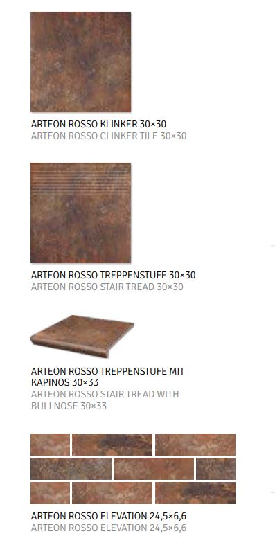 Клинкерная ступень флорентинер Arteon Rosso противоскользящая с капиносом, терракотовый 330x300x11 мм