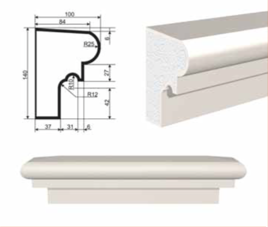 ПОДОКОННИК для Фасада и Интерьера - лепнина, декор из пенополистирола ПВ-140/1 140*100*2000 мм