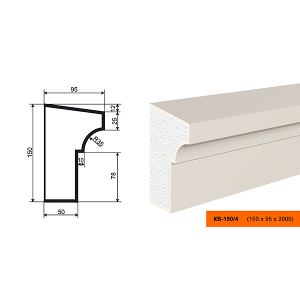 КАРНИЗ для Фасада и Интерьера - лепнина, декор из пенополистирола КВ-150/4 150*95*2000 мм