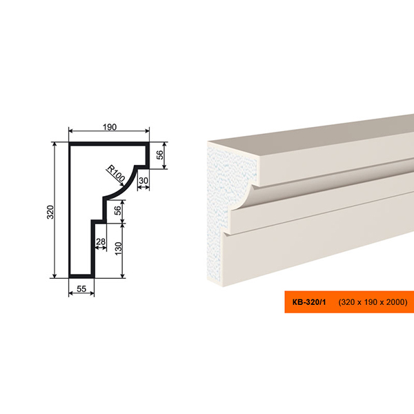 КАРНИЗ для Фасада и Интерьера - лепнина, декор из пенополистирола КВ-320/1 320*190*2000 мм