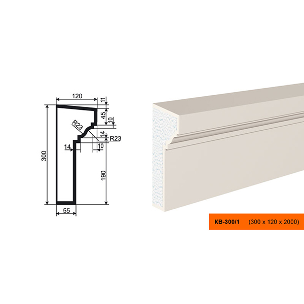 КАРНИЗ для Фасада и Интерьера - лепнина, декор из пенополистирола КВ-300/1 300*120*2000 мм