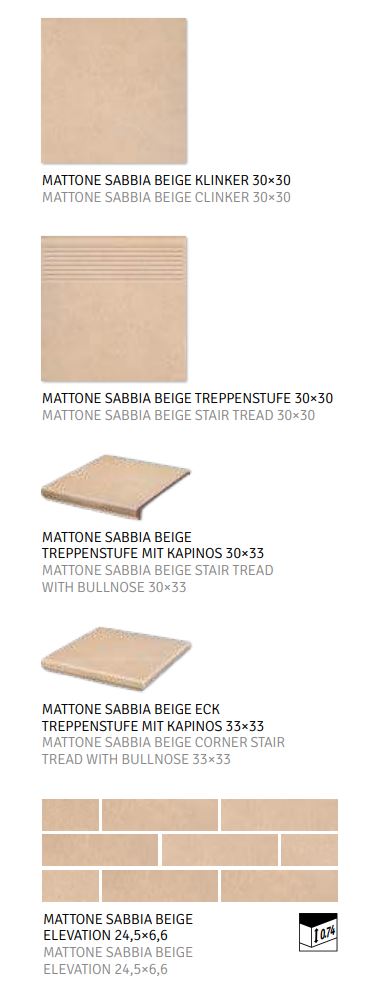 Клинкерная ступень флорентинер Mattone Sabbia Beige противоскользящая с капиносом, бежевый330x300x11 мм
