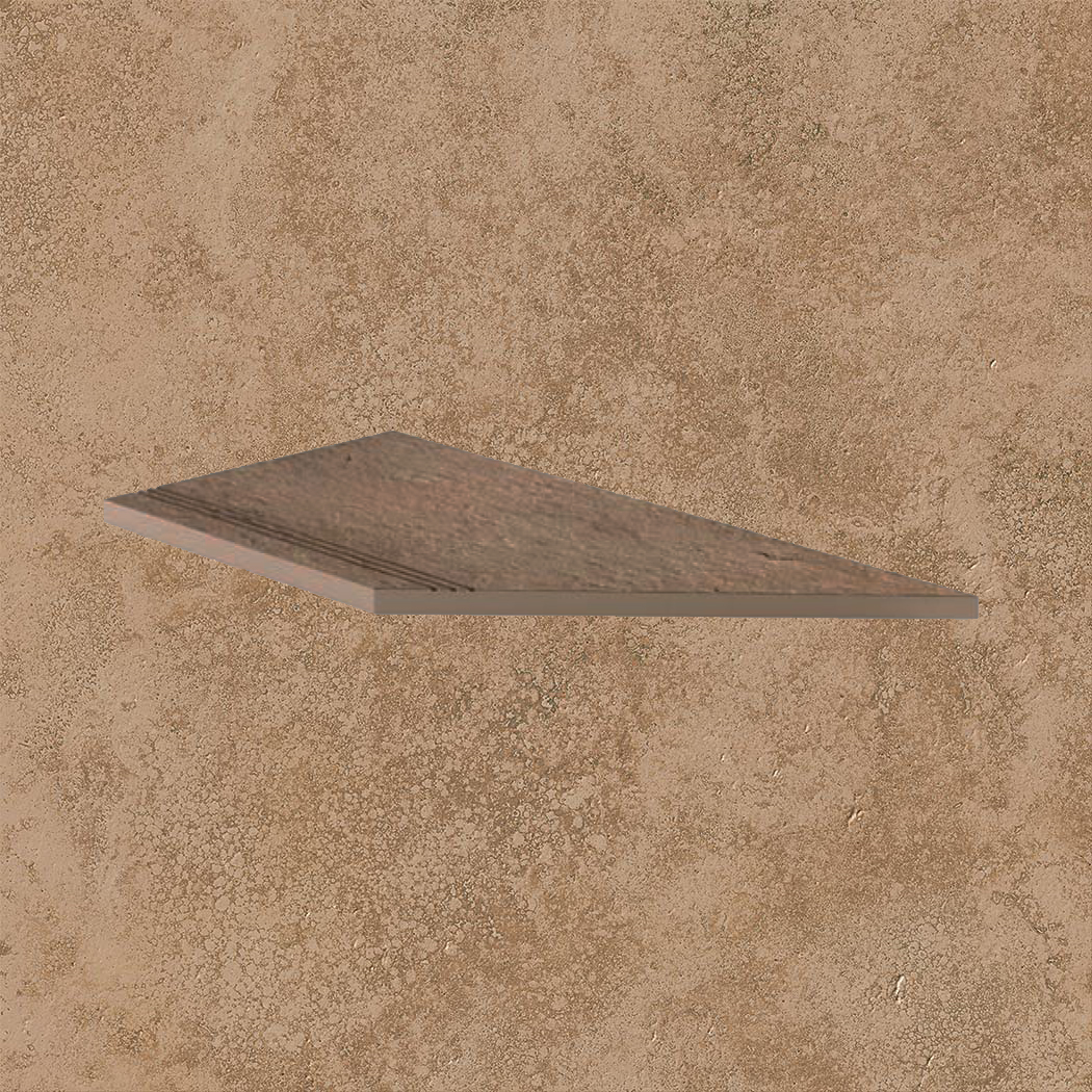 Тротуарная плитка Бежевая Lastra. Спец. Элемент-Ступень Угловая Линеаре Пс 30x60 Лэндстоун Волнат \ Landstone Walnut Gradino Lineare Angolo Dx 300х600х20мм