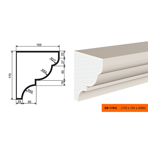 КАРНИЗ для Фасада и Интерьера - лепнина, декор из пенополистирола КВ-170/4 (КС-103) 170*155*2000 мм