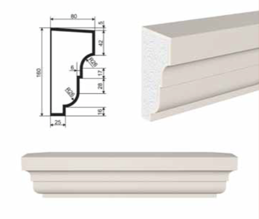 ПОДОКОННИК для Фасада и Интерьера - лепнина, декор из пенополистирола ПВ-160/2 160*80*2000 мм