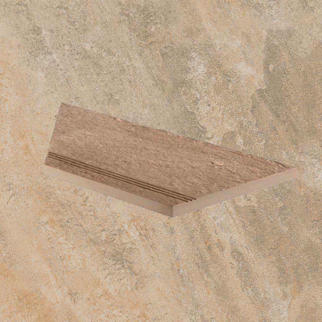 Тротуарная плитка Бежевая-золото Lastra. Спец. Элемент- Ступень Угловая Линеаре Лс 30x60 Лэндстоун Голд \ Landstone Gold Gradino Lineare Angolo Sx 300х600х20мм