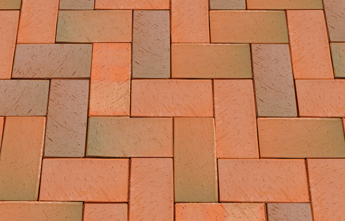 Клинкерная тротуарная плитка - брусчатка Lode RUDITE терракотовый пестрый 200х100х52 мм