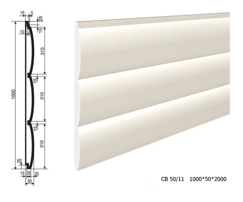 Панель утепления под покраску для фасада - изосайдинг из пенополистирола СВ-50/11 1000*50*2000 мм