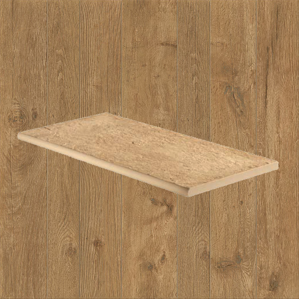 Тротуарная плитка Дерево-охра Lastra. Спец. Элемент- Бортик Закругленный Оак Резерв Пьюр \ Oak Reserve Pure Round 300х600х20мм