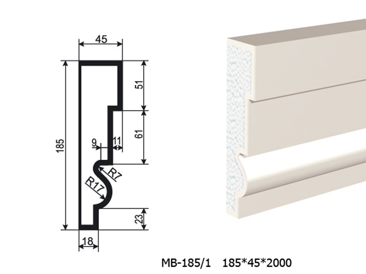 Молдинг для фасада - лепнина, декор из пенополистирола МВ-185/1 (МС-137) 185*45*2000 мм