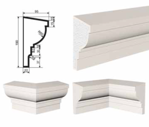 КАРНИЗ для Фасада и Интерьера - лепнина, декор из пенополистирола КВ-190/1 190*95*2000 мм