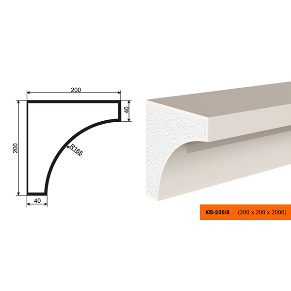 КАРНИЗ для Фасада и Интерьера - лепнина, декор из пенополистирола КВ-200/8 200*200*2000 мм