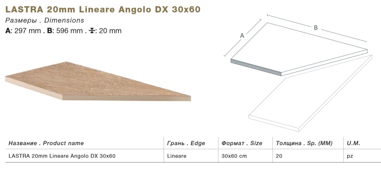 Тротуарная плитка Черная Lastra. Спец. Элемент - Бортик Угловой Пс Лэндстоун Найт \ Landstone Night Lineare Angolo Dx 300х600х20мм