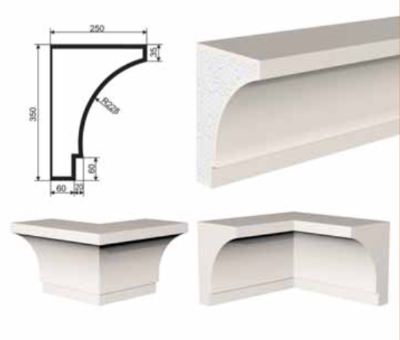 КАРНИЗ для Фасада и Интерьера - лепнина, декор из пенополистирола КВ-350/2 350*250*2000 мм