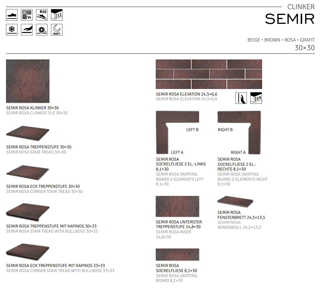 Semir Rosa ступень угловая флорентинер противоскользящая с капиносом 330x330x11 мм