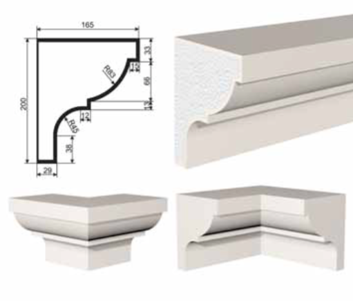 КАРНИЗ для Фасада и Интерьера - лепнина, декор из пенополистирола КВ-200/6 (КС-105) 200*165*2000 мм