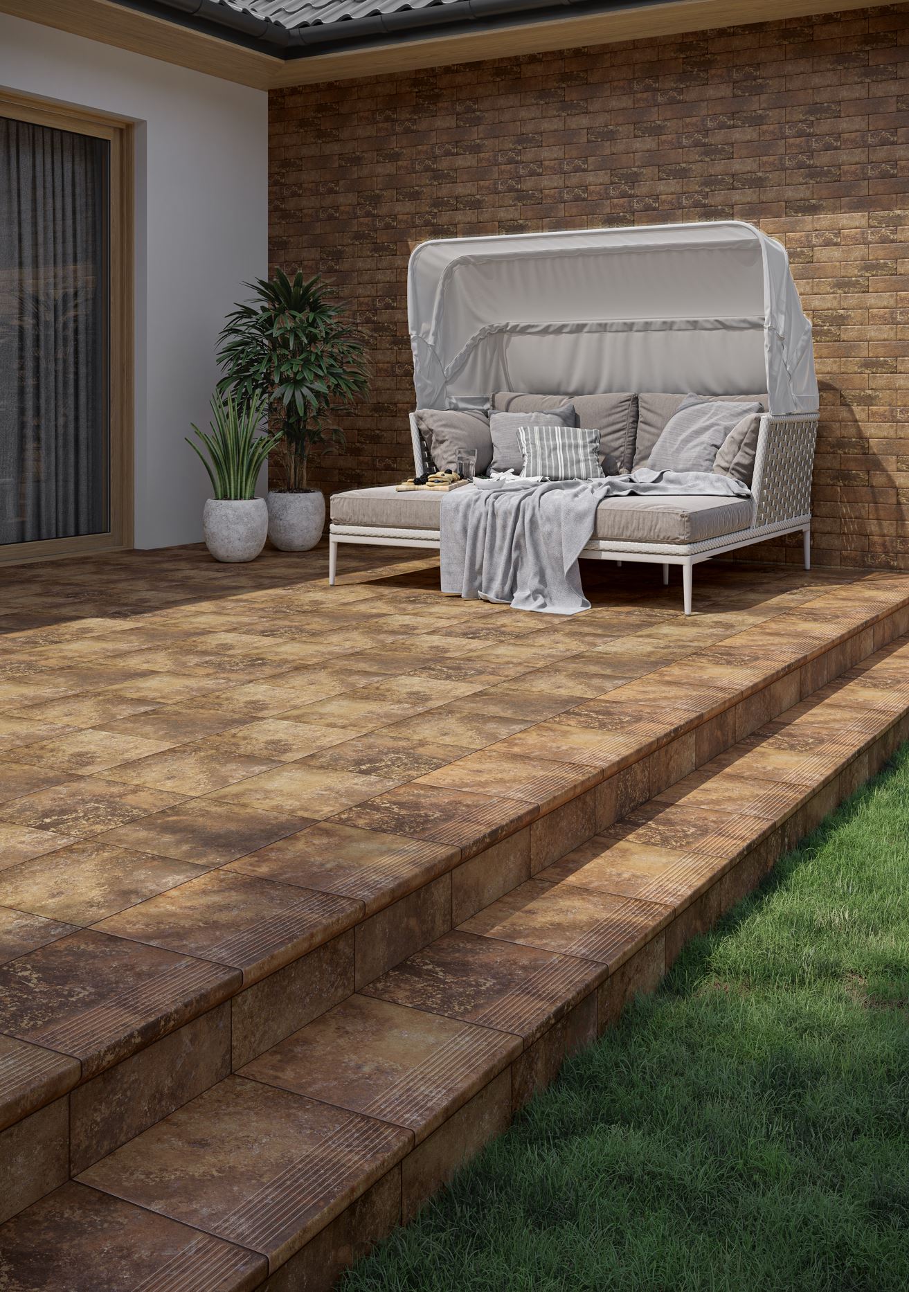 Клинкерная ступень флорентинер Arteon Ochra противоскользящая с капиносом, охровый 330x300x11 мм