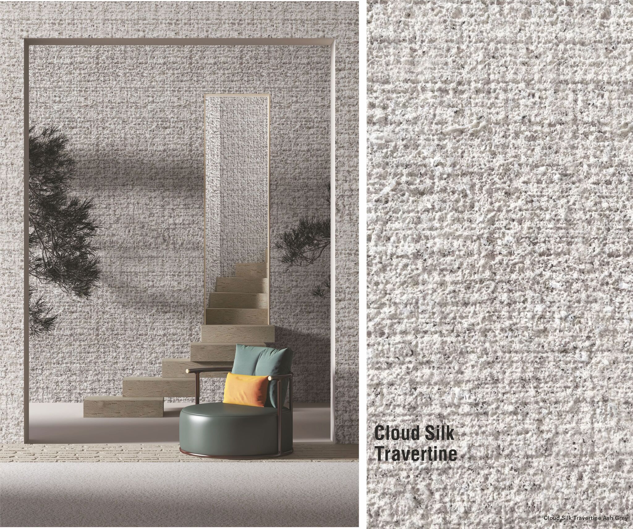 Cloud Silk Travertine Snow Flack Red (красно-бежевый травертин с эффектом лёгких снежных прожилок) — гибкий камень 1200×600 мм