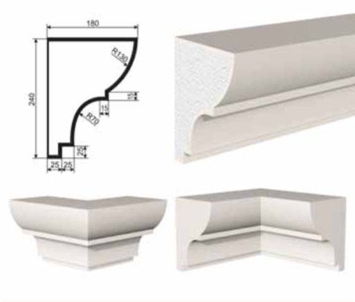 КАРНИЗ для Фасада и Интерьера - лепнина, декор из пенополистирола КВ-240/2 240*180*2000 мм