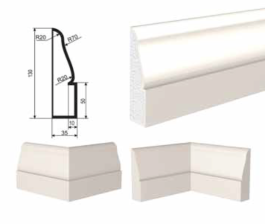 МОЛДИНГ цокольный для Фасада и Интерьера - лепнина, декор из пенополистирола ЦВ-130/1 130*35*2000 мм