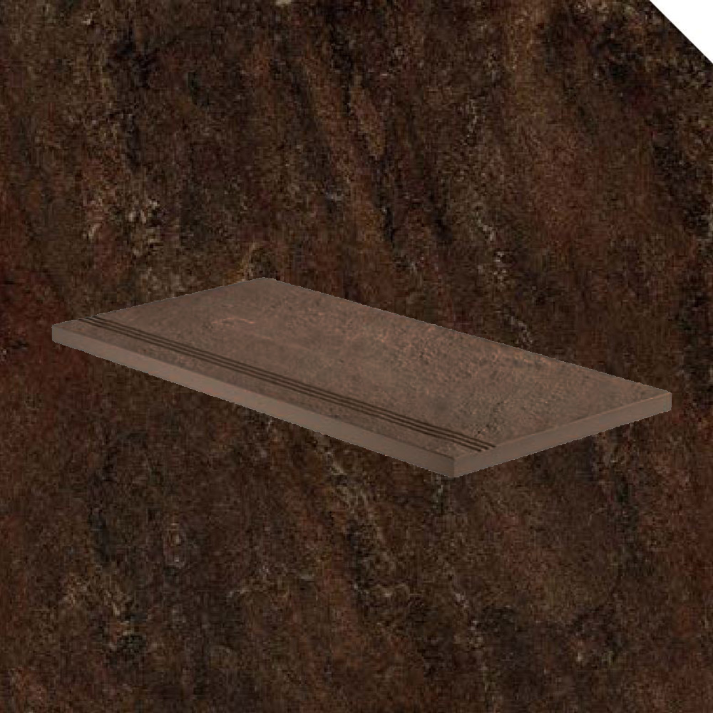 Тротуарная плитка Коричневая Lastra. Спец. Элемент-Ступень Линеаре 30х60 Лэндстоун Браун \ Landstone Brown Gradino Lineare 300х600х20мм