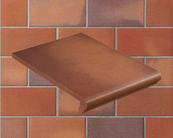 Клинкерная ступень флорентинер противоскользящая плитка Stroeher KERAPLATTE TERRA 316 patrician red flashed 340*240*12 мм