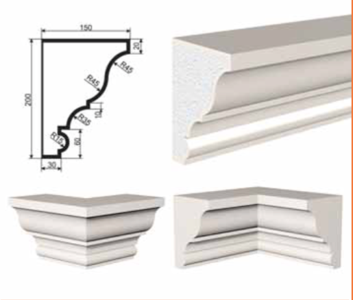 КАРНИЗ для Фасада и Интерьера - лепнина, декор из пенополистирола КВ-200/5 200*150*2000 мм