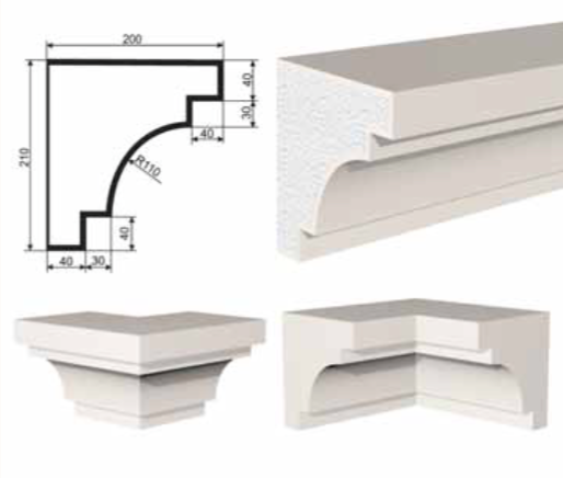 КАРНИЗ для Фасада и Интерьера - лепнина, декор из пенополистирола КВ-210/3 210*200*2000 мм