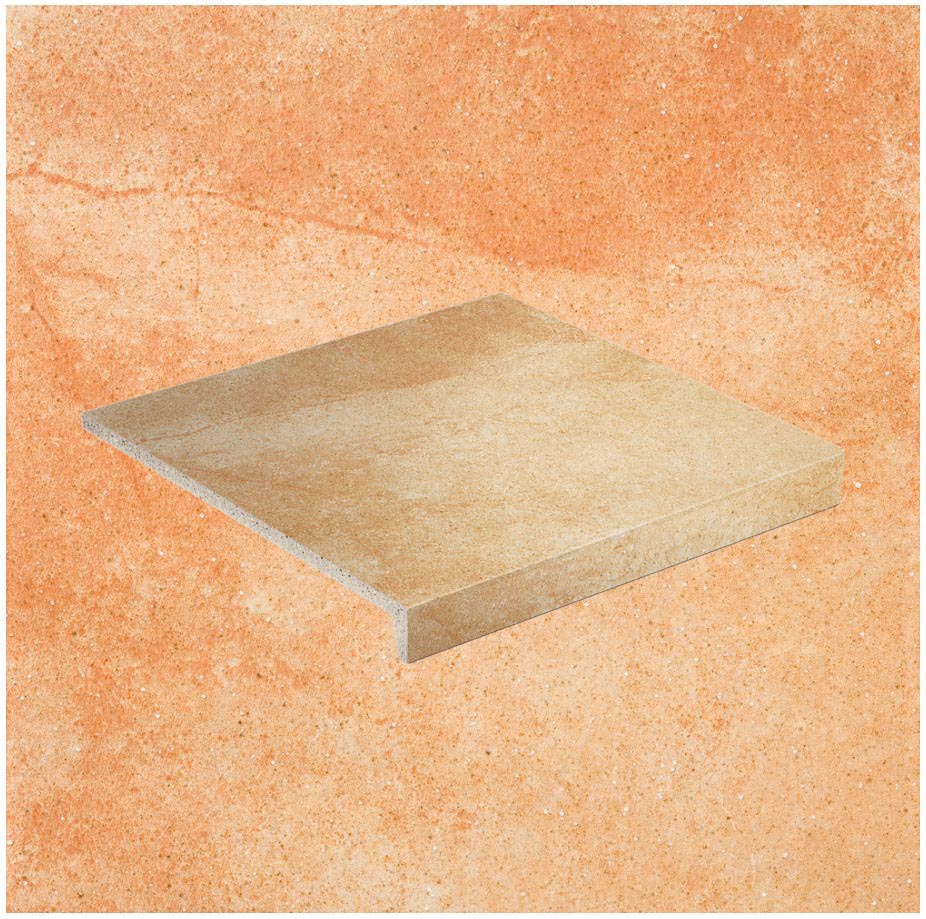 Клинкерная Ступень лофт противоскользящая плитка Stroeher KERAPLATTE ROCCIA X 927 rozenglut 294*340*35*11 мм