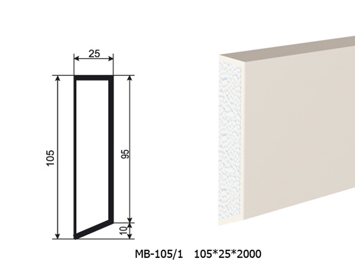 Молдинг для фасада - лепнина, декор из пенополистирола МВ-105/1 (МС-111) 105*25*2000 мм