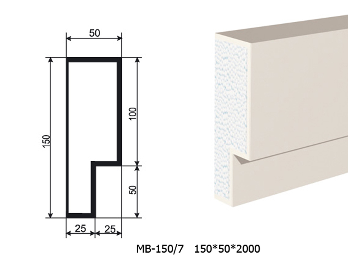 Молдинг для фасада - лепнина, декор из пенополистирола МВ-150/7 (МС-126) 150*50*2000 мм
