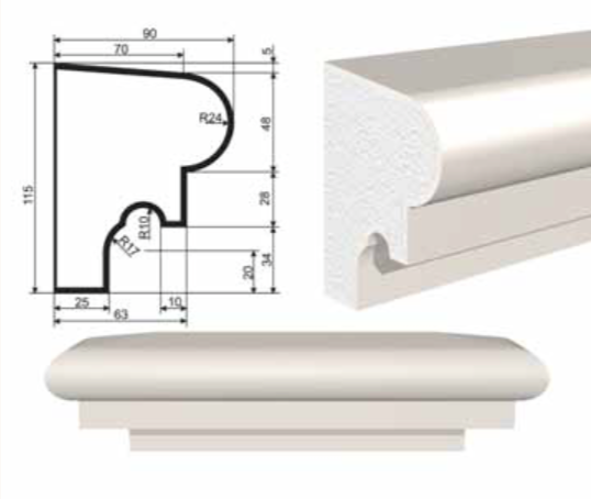 ПОДОКОННИК для Фасада и Интерьера - лепнина, декор из пенополистирола ПВ-115/2 115*90*2000 мм
