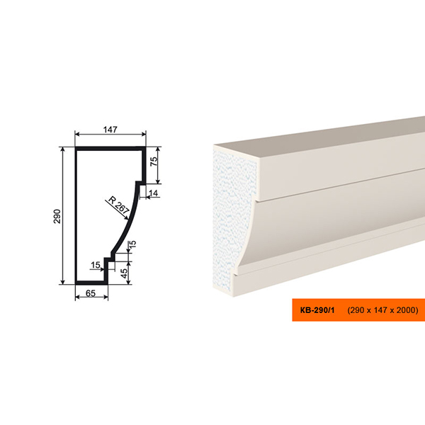 КАРНИЗ для Фасада и Интерьера - лепнина, декор из пенополистирола КВ-290/1 290*147*2000 мм
