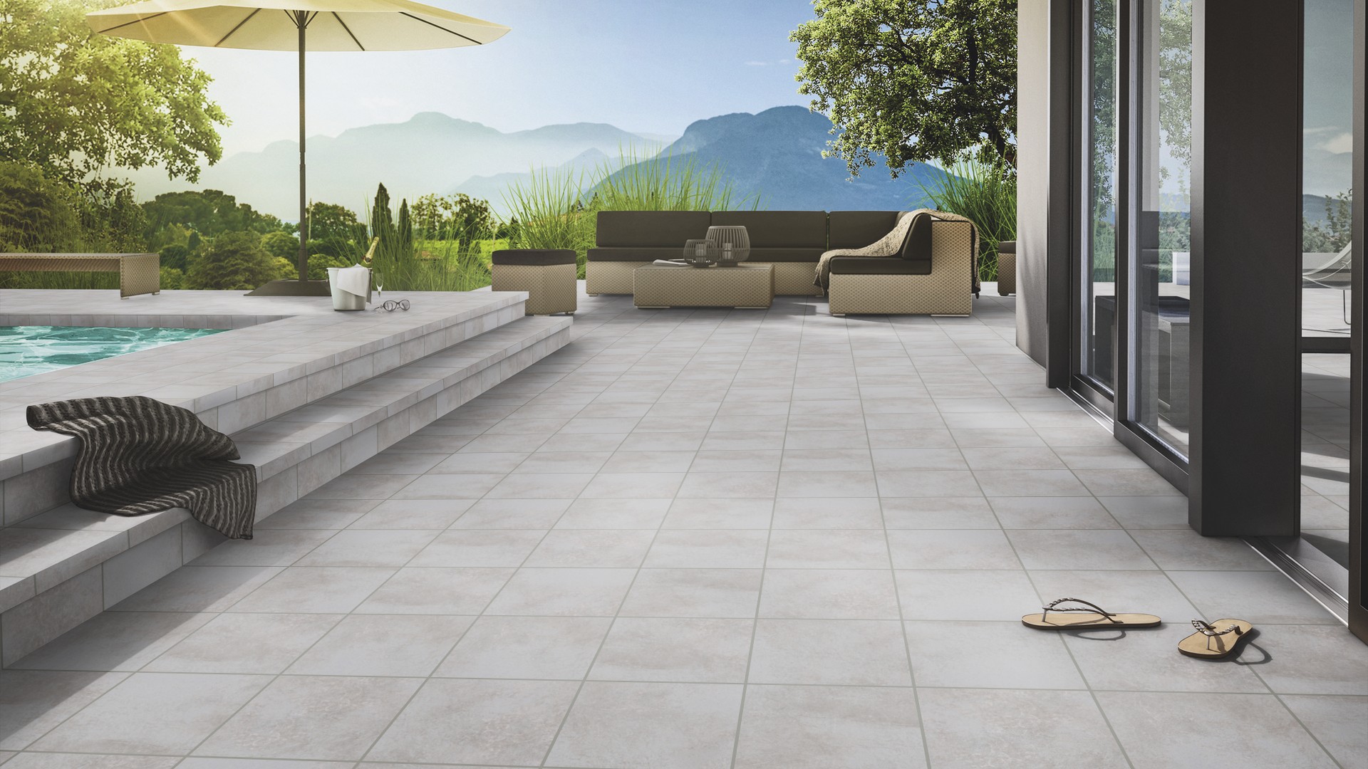 Клинкерная Ступень лофт Угловая противоскользящая плитка Stroeher KERAPLATTE AERA T 705 betone 340*340*35*11 мм