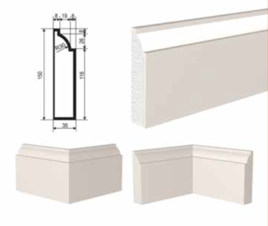 МОЛДИНГ цокольный для Фасада и Интерьера - лепнина, декор из пенополистирола ЦВ-150/1 150*35*2000 мм