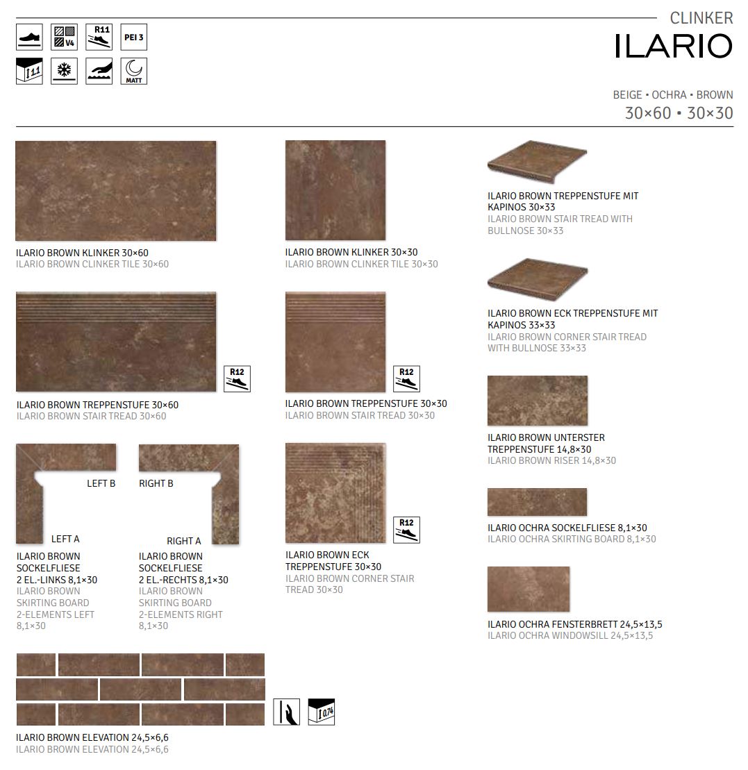 Ilario Braun 245X66х7,4 мм Клинкерная фасадная плитка под кирпич облицовочная серо-коричневая